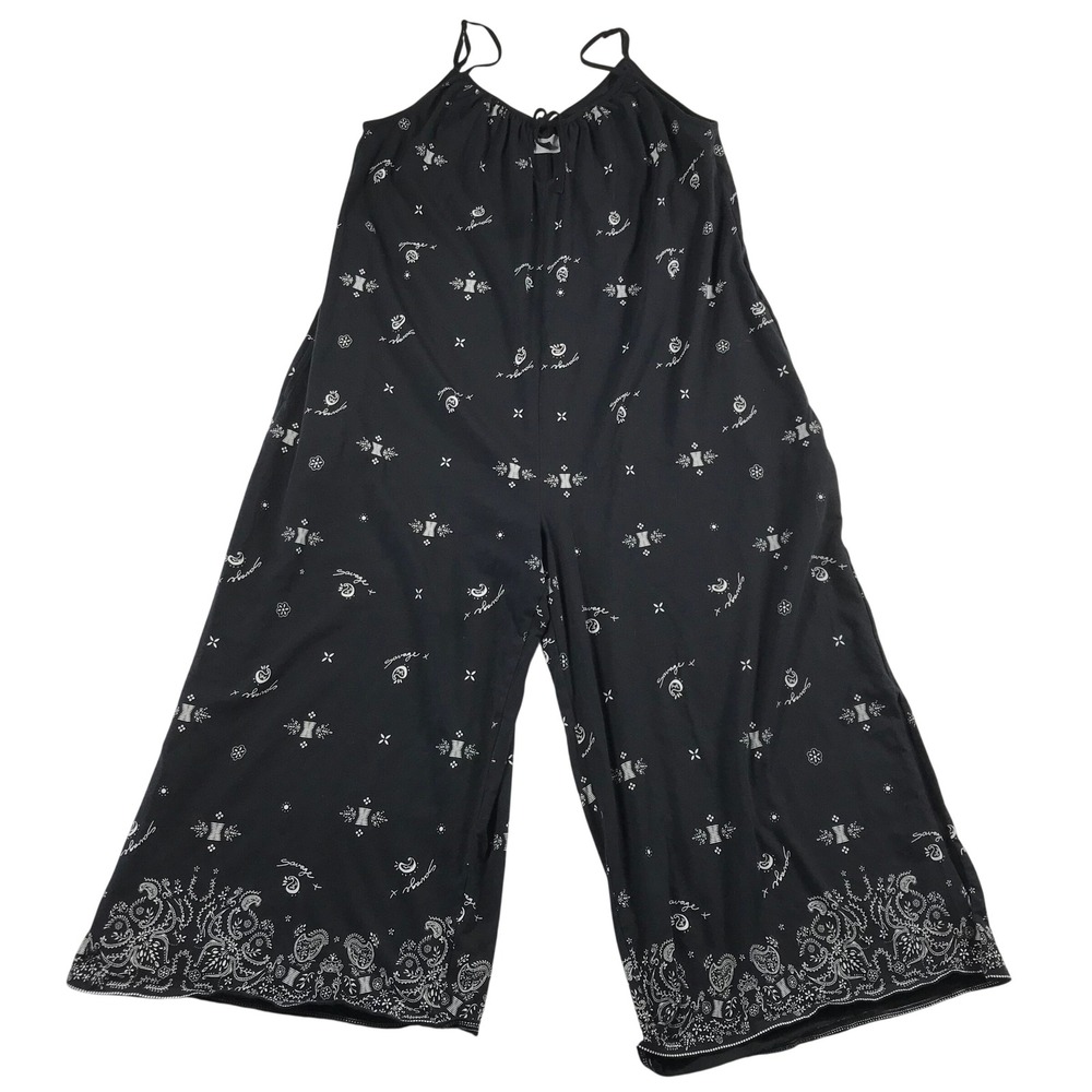 Savage X Fenty Black White Bandana Paisley Wide Leg Jumpsuit Large Cotton Blend